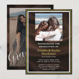 Chic Marron photo double graduation Announcement Inbjudningar