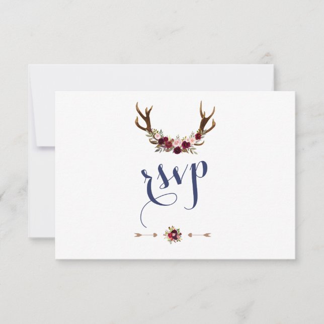 Chic Marsala Blommigt Antlers marinblå Bröllop OSA (Framsida)