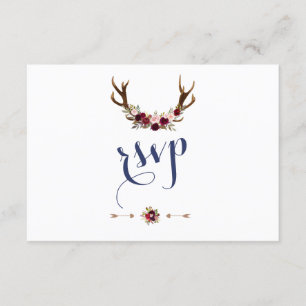 Chic Marsala Blommigt Antlers marinblå Bröllop OSA Kort