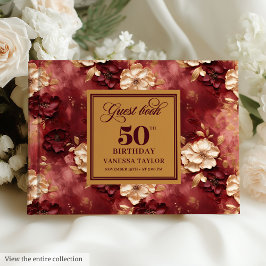 Chic Marsala  Guld Flowers 50:e födelsedagen Gästböcker