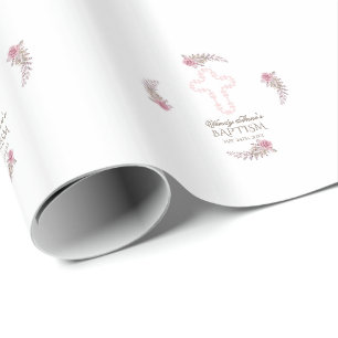 Chic Marsala Maroon Blommigt Girl Baptism Presentpapper