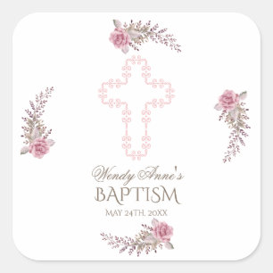 Chic Marsala Maroon Blommigt Girl Christening Fyrkantigt Klistermärke