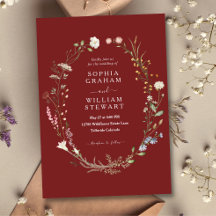 Chic Marsala Watercolor Wildblomme Theme Bröllop