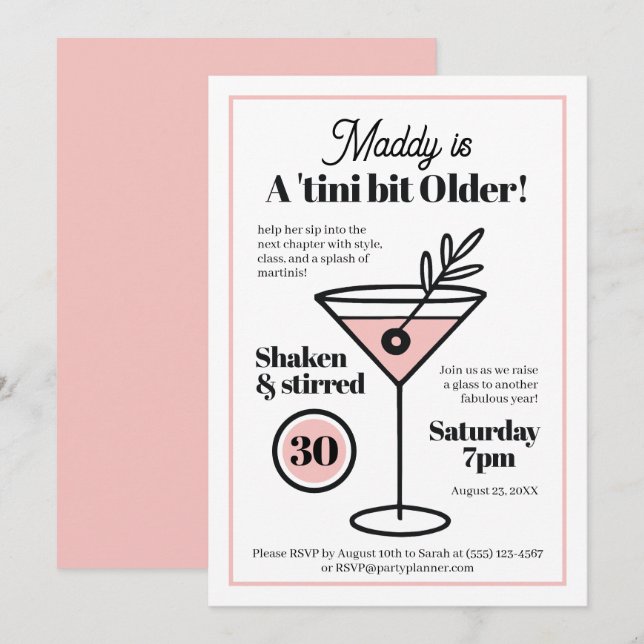 Chic Martini-inbjudan för 30-årsfest eller vilken  Inbjudningar (Fram/baksida)