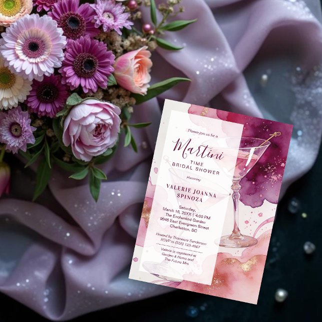 Chic Martini Time Glitter Bröllopsfest Inbjudningar (Chic Martini Time Glitter Effect Bridal Shower Invitation Cards.)