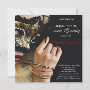 Chic maskeradflicka mask svart Sweet 16 Inbjudningar