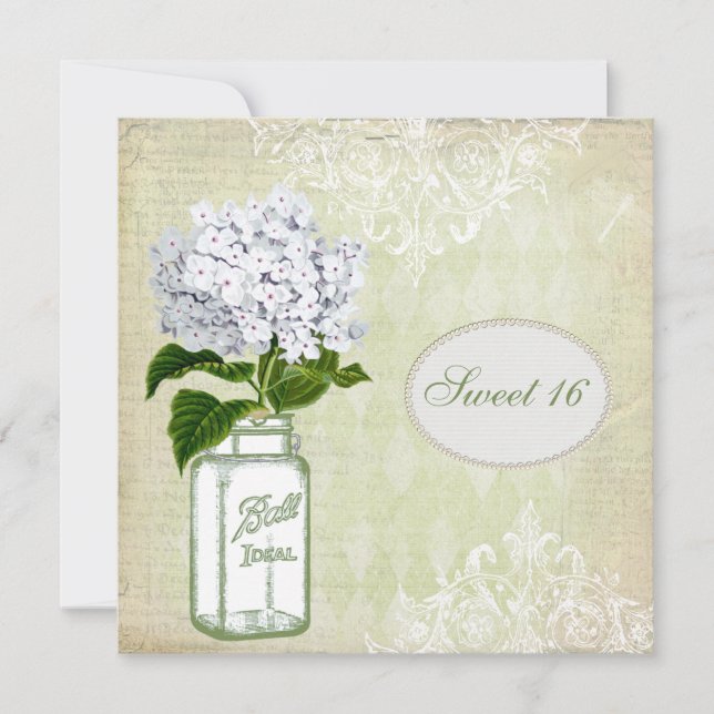 Chic Mason Burk & Hydrangea Sweet 16 Inbjudningar (Framsida)