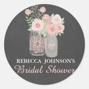 Chic Mason Jar & Chalkboard Bridal Shower Sticker Runt Klistermärke