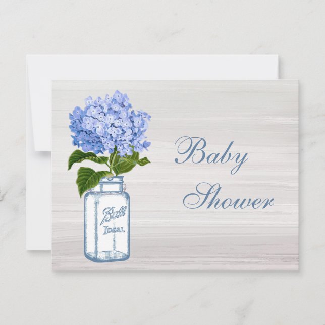 Chic Masonburk & blåttvanlig hortensiababy shower Inbjudningar (Framsida)