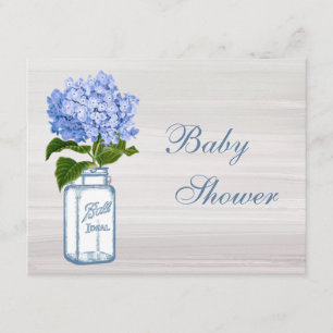 Chic Masonburk & blåttvanlig hortensiababy shower Inbjudningar