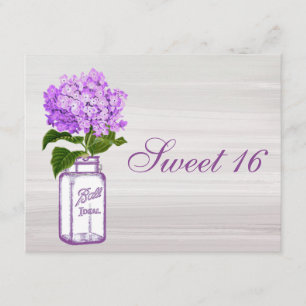 Chic Masonburk & lilavanlig hortensia söta 16 Inbjudningar