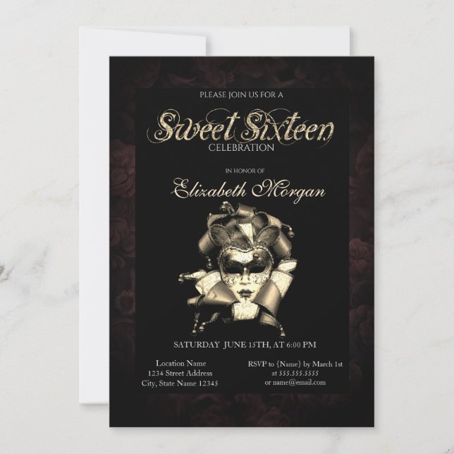 Chic Masque Ro Black Sweet 16-inbjudan Inbjudningar (Framsida)