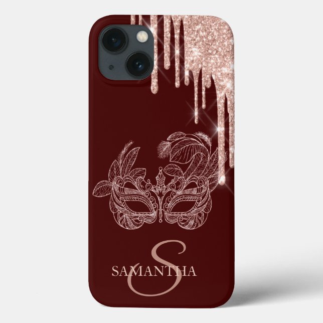 Chic Masque Rosa Guld Glitterdroppar Burgunder (Baksida)