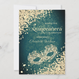 Chic Masqueradiamant lyxury Quinceañera grönt Inbjudningar