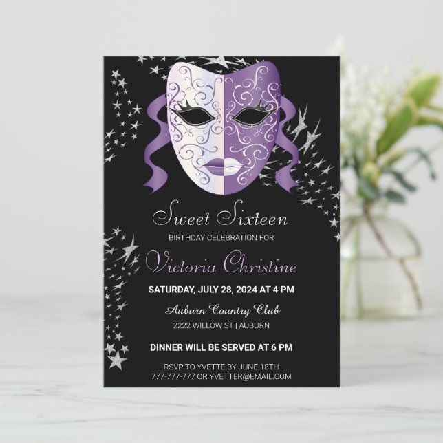 Chic Masquerakarnival Birthday-inbjudan Inbjudningar (Stående Fram)