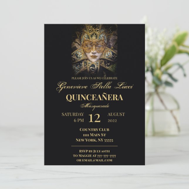 Chic Masquuppad Quinceañera Party-inbjudan Inbjudningar (Stående Fram)