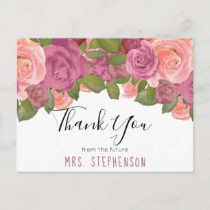 Chic Mauve Blommigt Watercolor Möhippa Tack Vykort