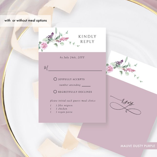Chic Mauve Pastel Blommigt med eller utan Måltider OSA Kort (Skapare uppladdad)