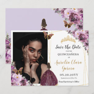 Chic Mauve Plum Lila Blommigt Quinceañera Photo SA Spara Datumet