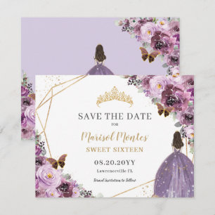 Chic Mauve Plum Lila Blommigt Tiara Sweet sixteen Spara Datumet
