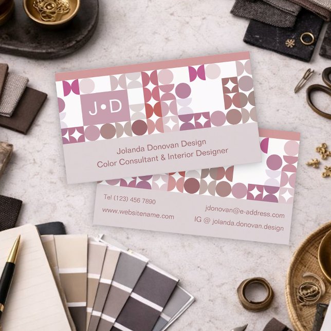 Chic Mauve Taupe  Rosa Circles Art Mönster Visitkort (Skapare uppladdad)
