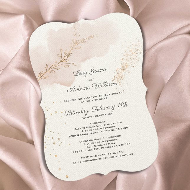 Chic Mauve Watercolor Guld Splatters Bröllop Inbjudningar (Skapare uppladdad)