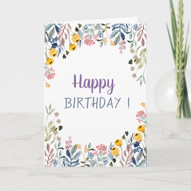 Chic Meadow Blommigt Birthday Kort (Framsida)