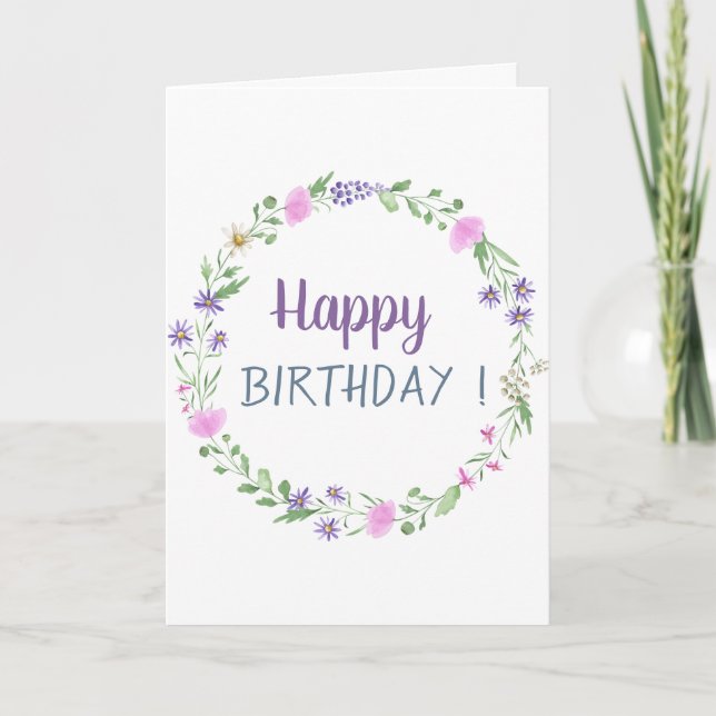 Chic Meadow Flowers Birthday Kort (Framsida)