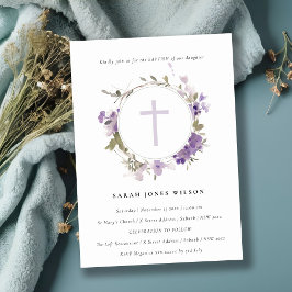 Chic Meadow Lilac Blommigt Utandning Baptism Inbjudningar