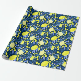 Chic Medelhavet Rustika Citroner Blått Blad Presentpapper