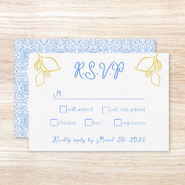 Chic Mediterranean Lemon Blue Tile Italia Bröllop OSA Kort