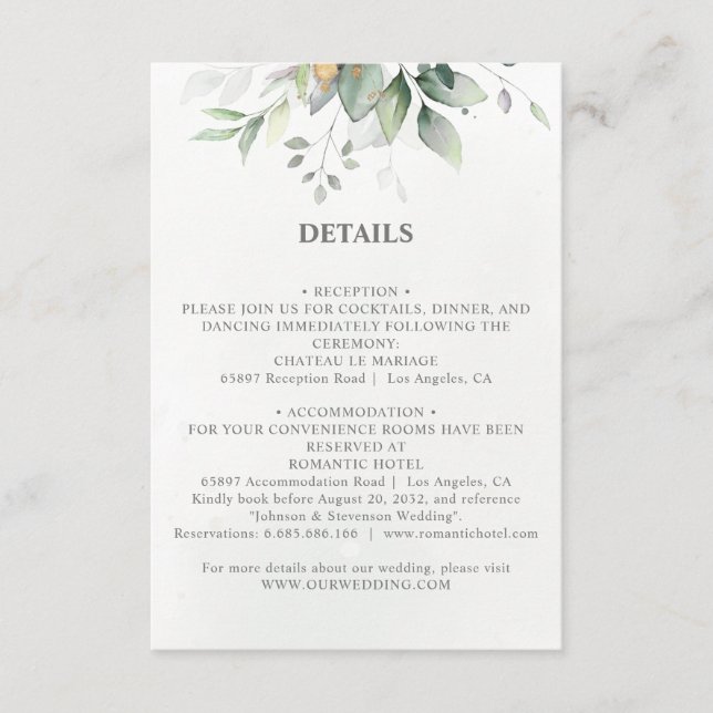 Chic Mejerigrey eucalyptus löv guld bröllop Tilläggskort (Framsida)