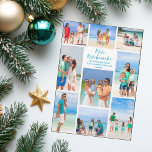 Chic Mele Kalikimaka Family Photo Collage Magnet<br><div class="desc">Chic anpassade strandfamiljs fotokollage Julkortsmagnet med dina favorittropiska foton i sol. Lägg till 9 av dina favoritminnen från din ö-semester till kusten. En vacker kustmagnet med en ren,  modern fotograflayout och ett söt blått skript.</div>