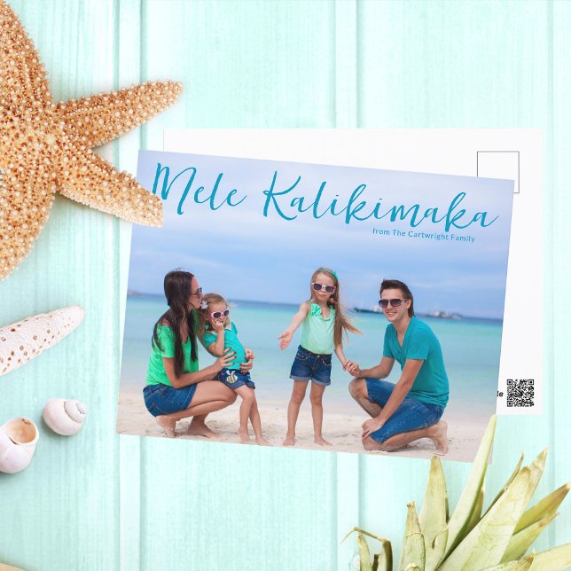 Chic Mele Kalikimaka Fullt Family Photo Tropical Vykort (Skapare uppladdad)