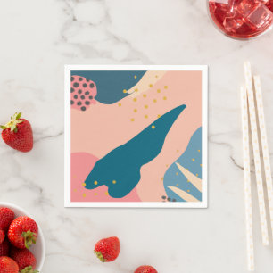 Chic Memphis Stil Abstrakt Guld Rosa & Teal Papper Pappersservett