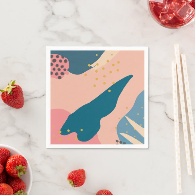 Chic Memphis stil Abstrakt Guld Rosa & Turkos Papp Pappersservett (Insitu)