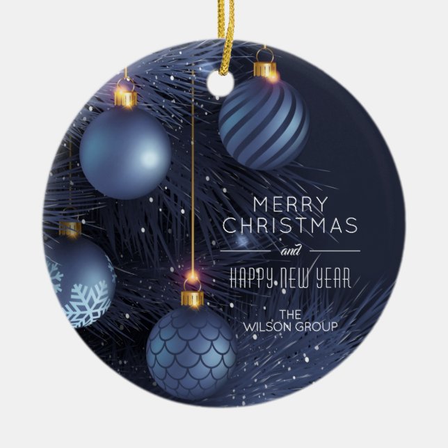 Chic Merry Christmas Blue Tree Ornaments Julgransprydnad Keramik (Framsidan)