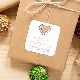 Chic Merry Christmas Gold Heart Lace Effect Thanks Fyrkantigt Klistermärke