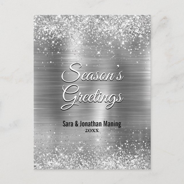 Chic metall glitter jul nytt år vykort (Framsida)