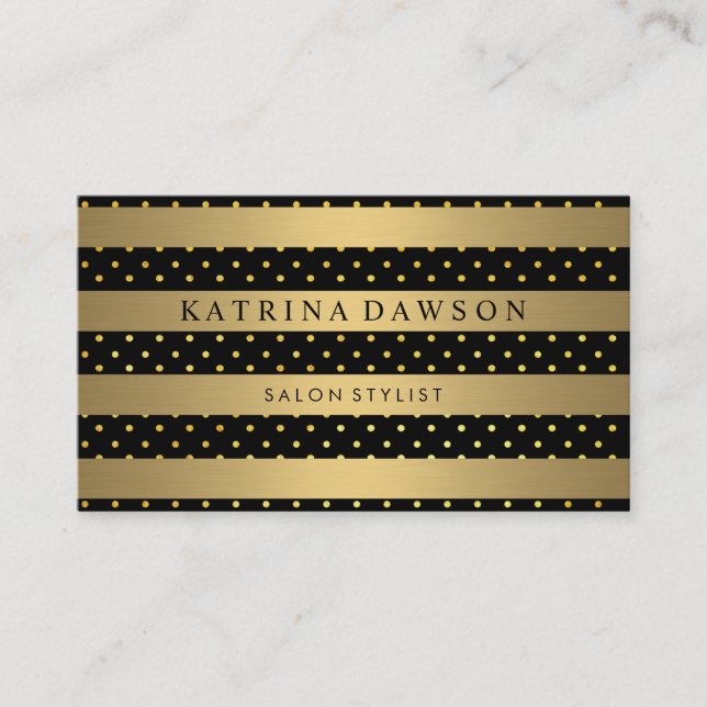 Chic Metallic Guld Rand med Polka dots Visitkort (Framsida)
