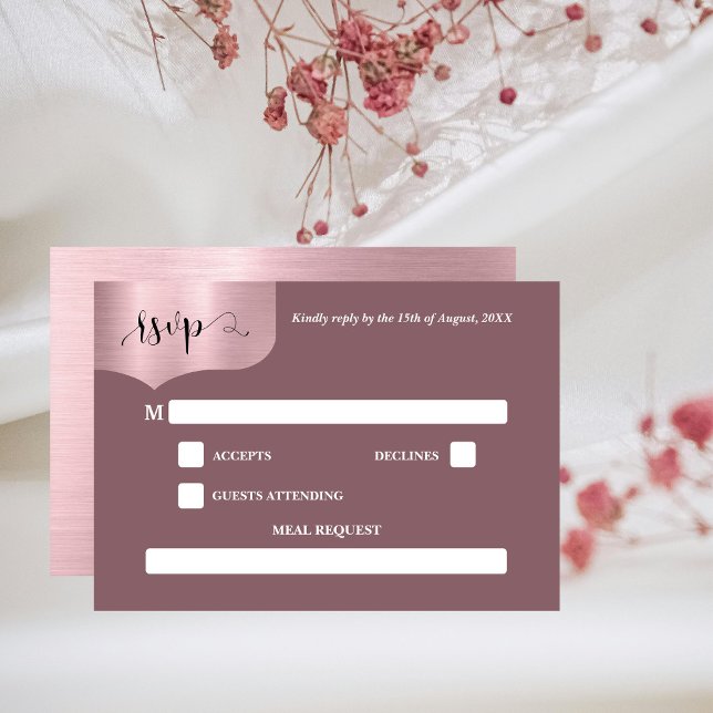 Chic Metallic Ro Guld Rosa Bröllop OSA Card (Skapare uppladdad)