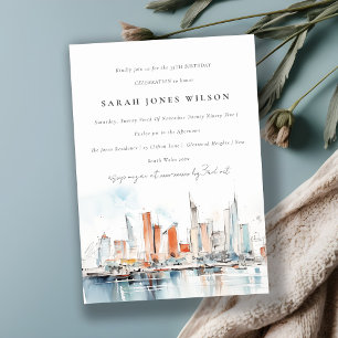 Chic Miami Florida Skyline Watercolor Birthday Inbjudningar