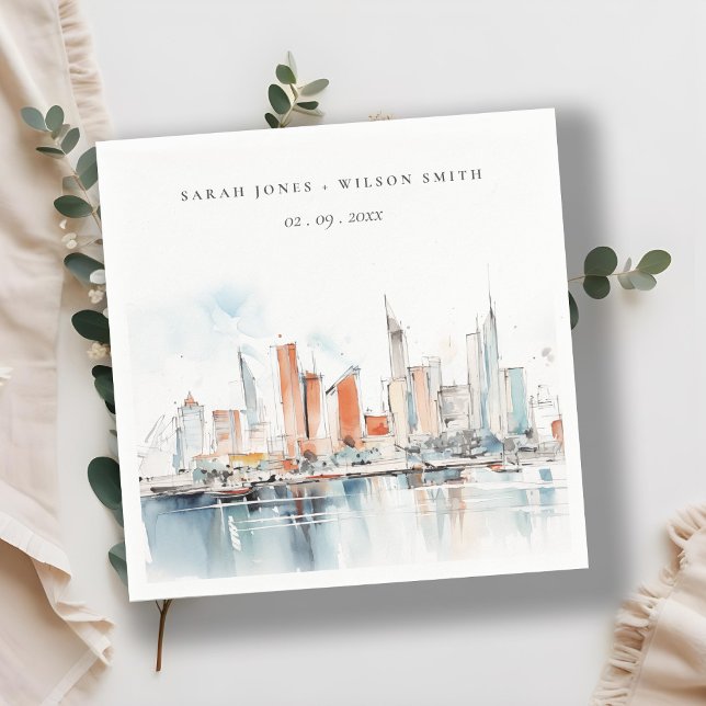 Chic Miami Florida Skyline Watercolor Bröllop Pappersservett (Skapare uppladdad)