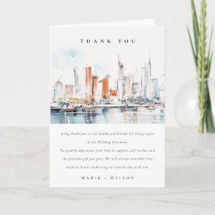 Chic Miami Florida Skyline Watercolor Bröllop Tack Kort