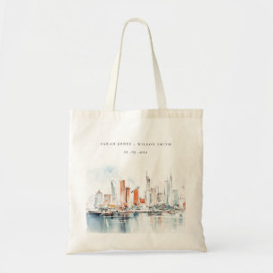 Chic Miami Florida Skyline Watercolor Bröllop Tygkasse