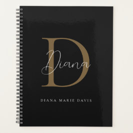 Chic Midnight Black Mossy Guld-skript Monogram