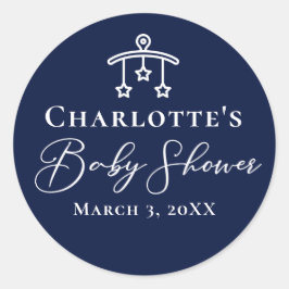 Chic Midnight Blue Baby Shower Personlig Runt Klistermärke