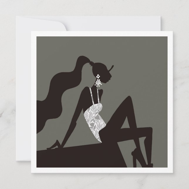 Chic mignight Summer PoolParty FashionIllustration Inbjudningar (Framsida)