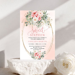 Chic Minimal Blush Gold Sweet 16 Birthday Invite Inbjudningar