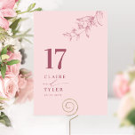 Chic Minimal botanisk Rosa, Burgundy Bröllop Bordsnummer<br><div class="desc">Följ gästerna till deras bord med det här elegant rosa dammiga bordsnummer-kortet från ro bröllop. Snyggt och enkel design med namn på sidan tillsammans med "och" i modern handskriven kalligrafi. Fintvätt av handdragna botaniska gröna hörndetaljer i rosa och burgiga nyanser. Var vänlig och beställ varje bordsnummer (dvs. för ett evenemang...</div>